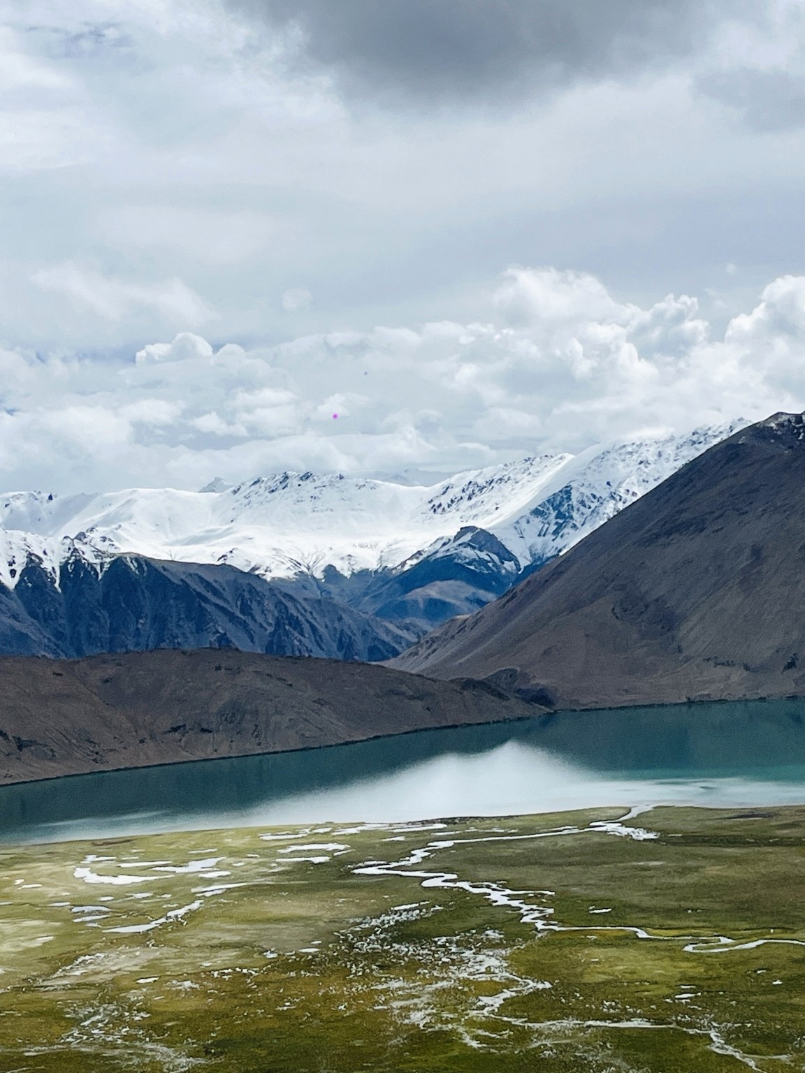 Turquoise lake surrounded by mountains in Ladakh